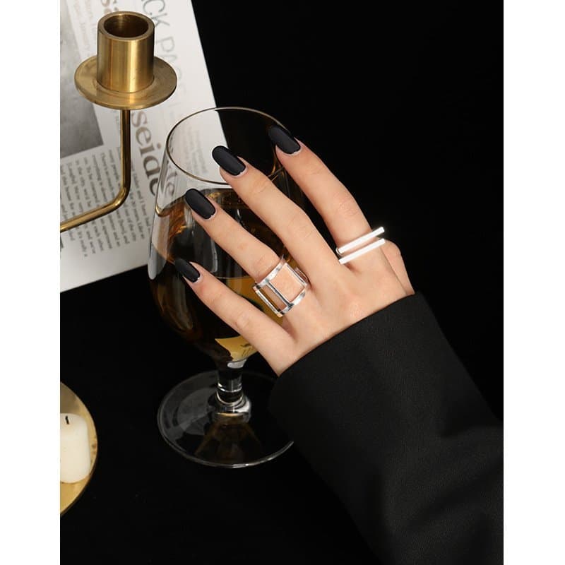 Geometric Hollow Square Simple 925 Sterling Silver Adjustable Ring