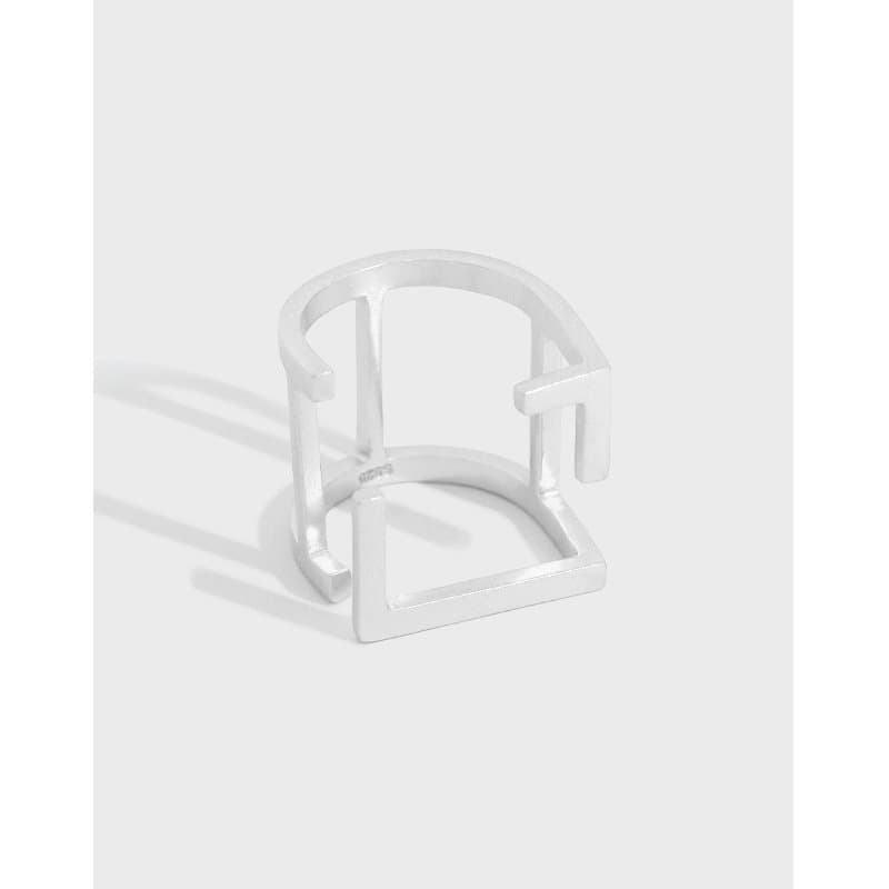 Geometric Hollow Square Simple 925 Sterling Silver Adjustable Ring