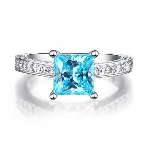 1.5 Carat Princess Cut Fancy Blue Created Diamond Ring