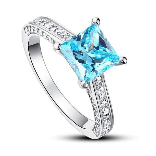 1.5 Carat Princess Cut Fancy Blue Created Diamond Ring