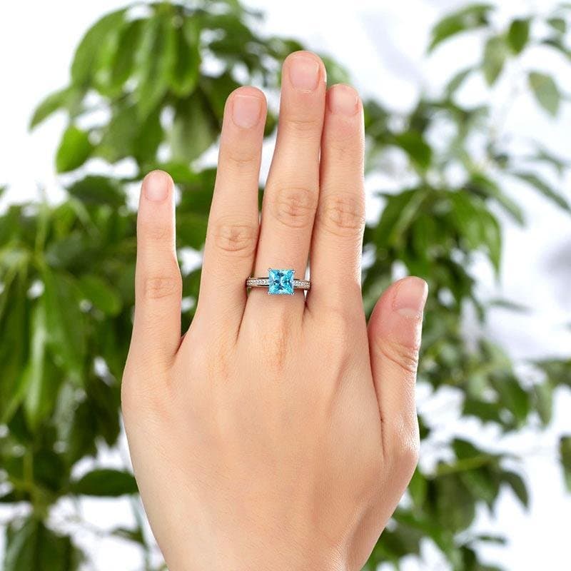 1.5 Carat Princess Cut Fancy Blue Created Diamond Ring
