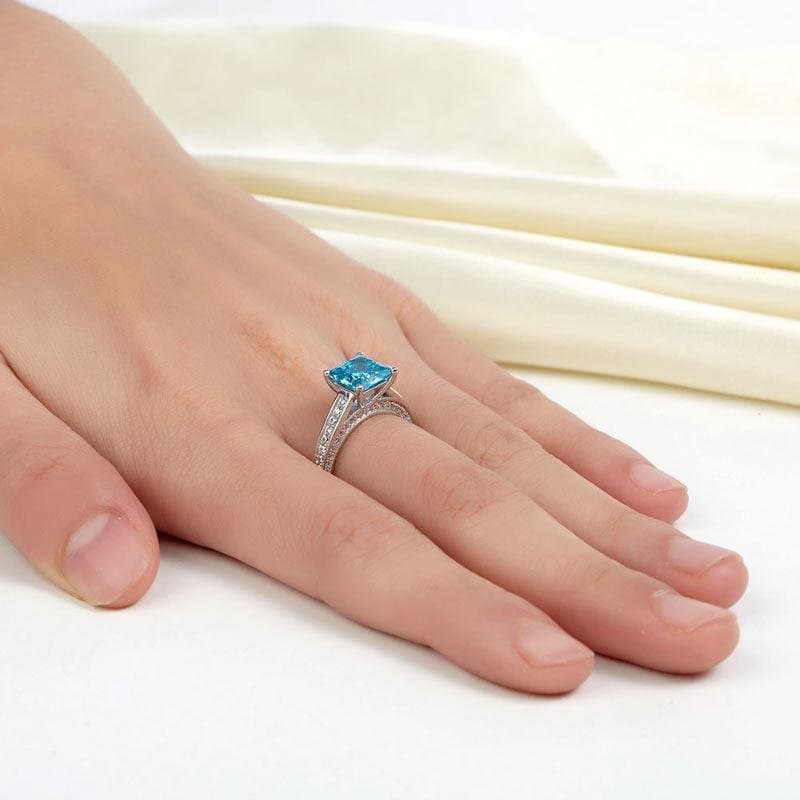 1.5 Carat Princess Cut Fancy Blue Created Diamond Ring
