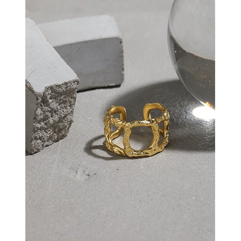 Hollow Chain Wide 925 Sterling Silver Adjustable Ring