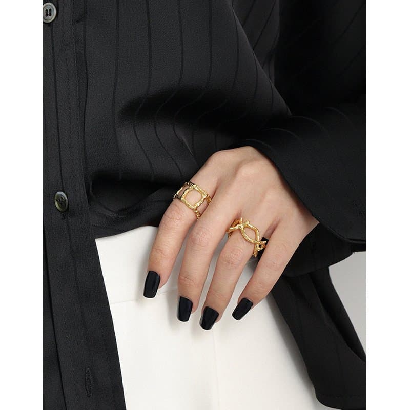 Hollow Chain Wide 925 Sterling Silver Adjustable Ring