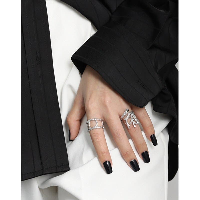 Hollow Chain Wide 925 Sterling Silver Adjustable Ring