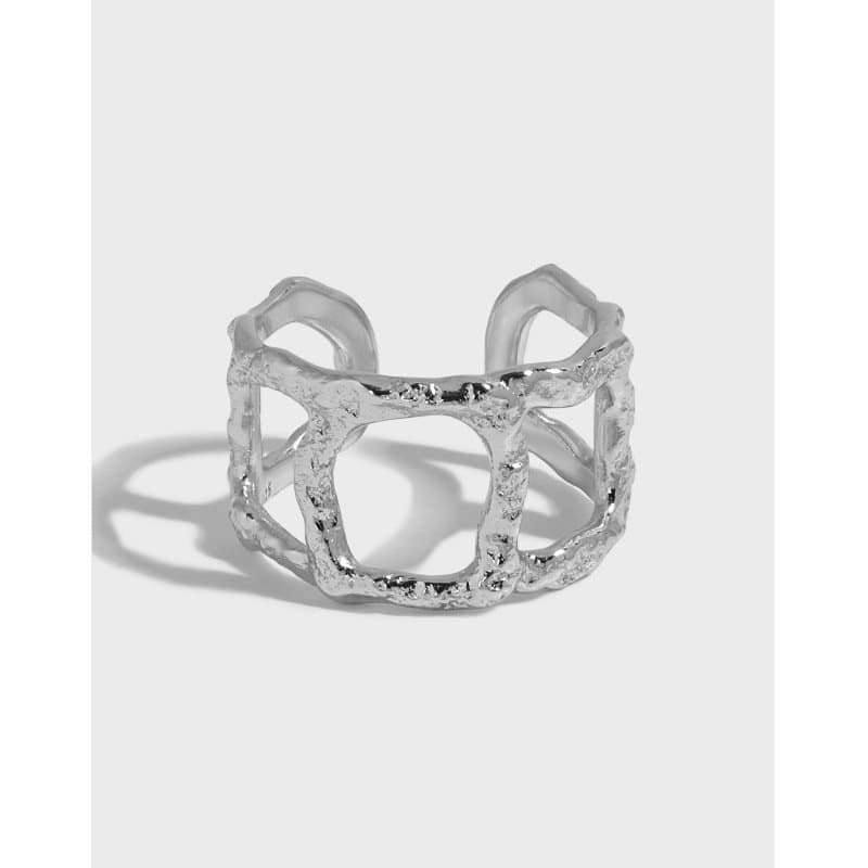Hollow Chain Wide 925 Sterling Silver Adjustable Ring