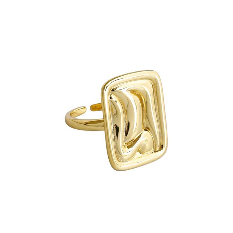 Geometric Sand Beach Aquare 925 Sterling Silver Adjustable Ring