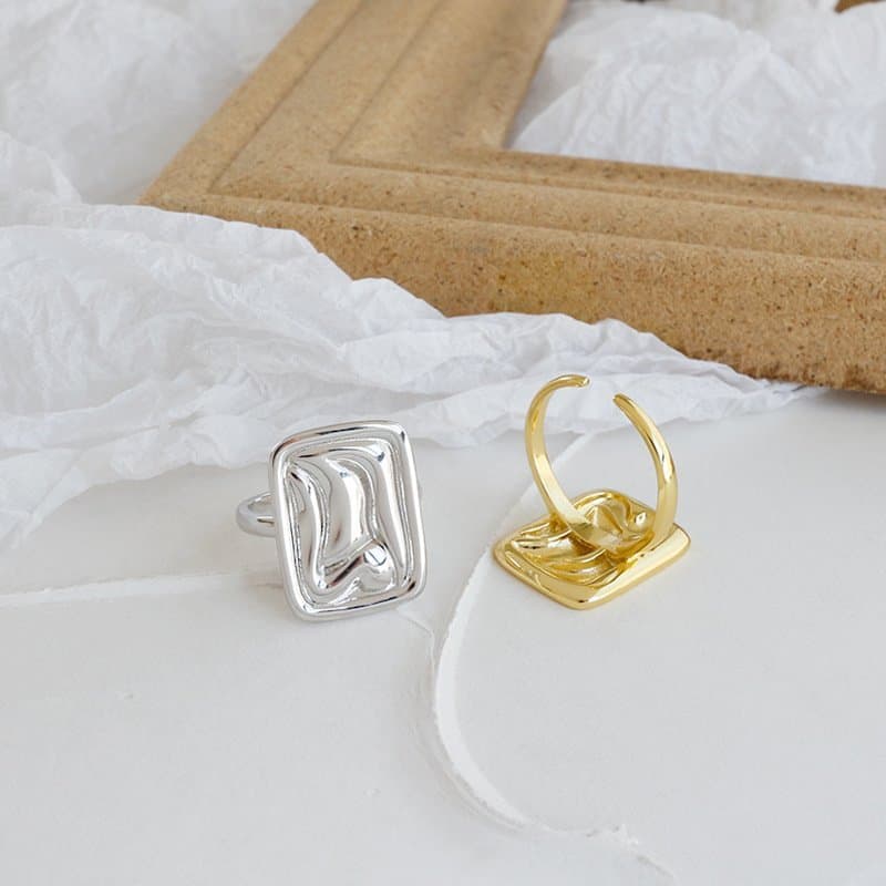 Geometric Sand Beach Aquare 925 Sterling Silver Adjustable Ring