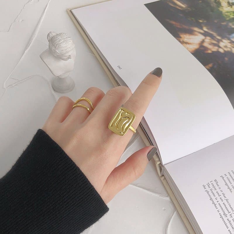Geometric Sand Beach Aquare 925 Sterling Silver Adjustable Ring