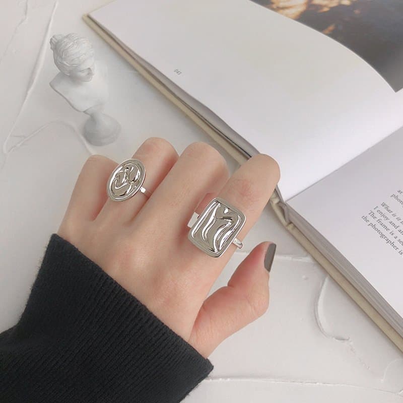 Geometric Sand Beach Aquare 925 Sterling Silver Adjustable Ring