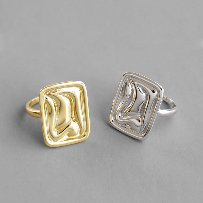 Geometric Sand Beach Aquare 925 Sterling Silver Adjustable Ring