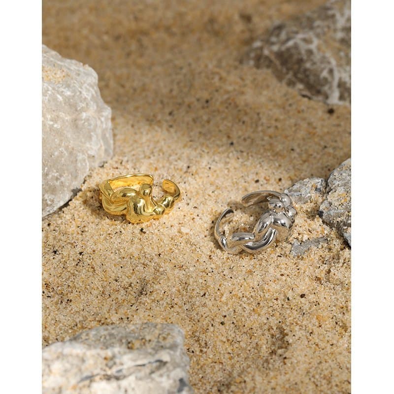 Irregular Sea Wave 925 Sterling Silver Adjustable Ring