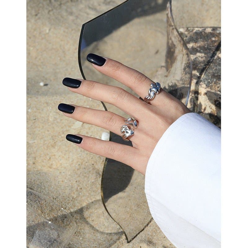 Irregular Sea Wave 925 Sterling Silver Adjustable Ring