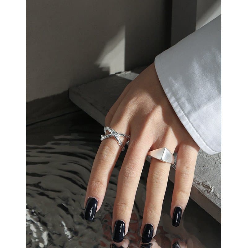 Double Layers Cross X Shape 925 Sterling Silver Adjustable Ring