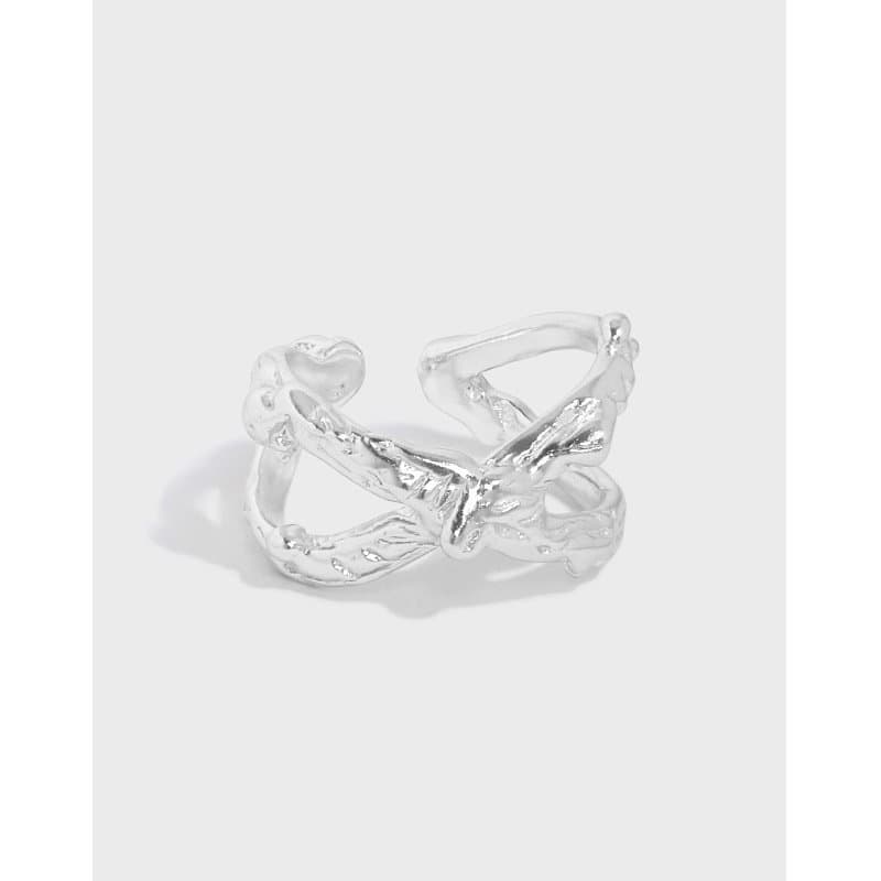 Double Layers Cross X Shape 925 Sterling Silver Adjustable Ring