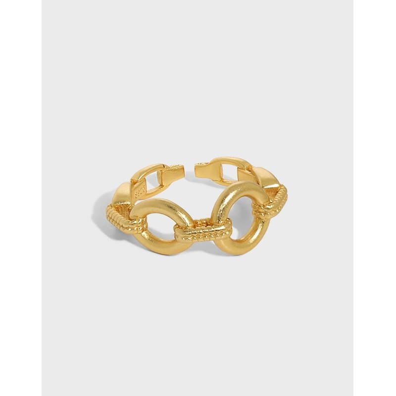 Rolo Chain Hollow 925 Sterling Silver Adjustable Ring