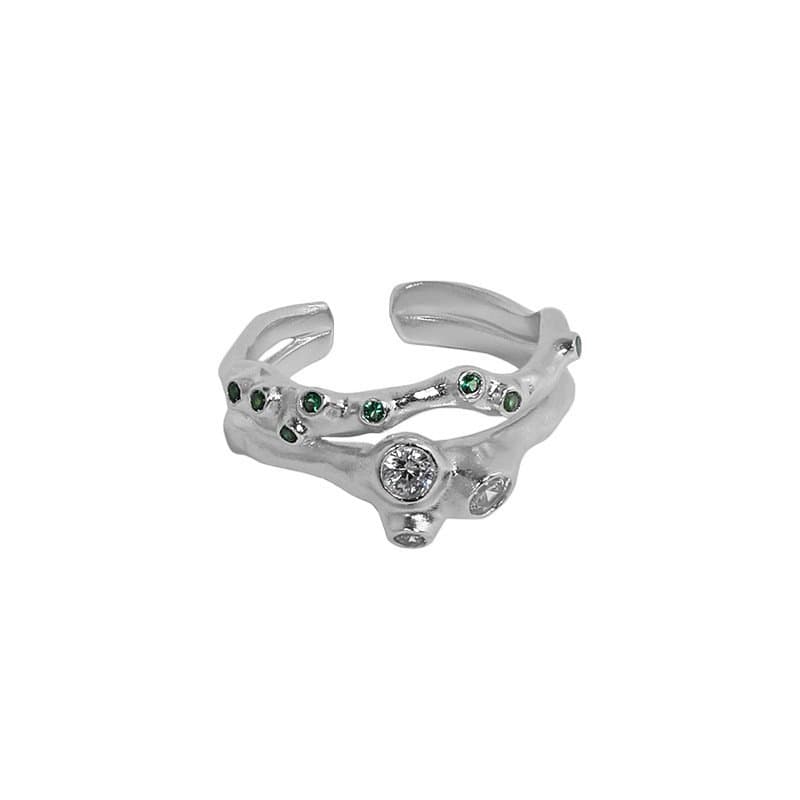 Round CZ Double Layers 925 Sterling Silver Adjustable Ring