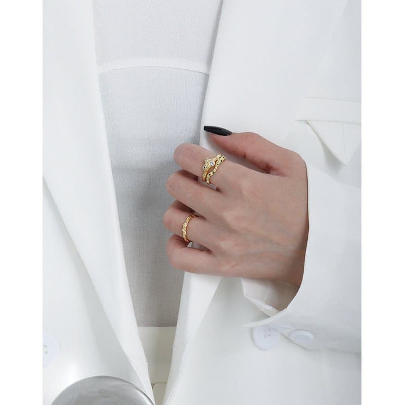 Round CZ Double Layers 925 Sterling Silver Adjustable Ring