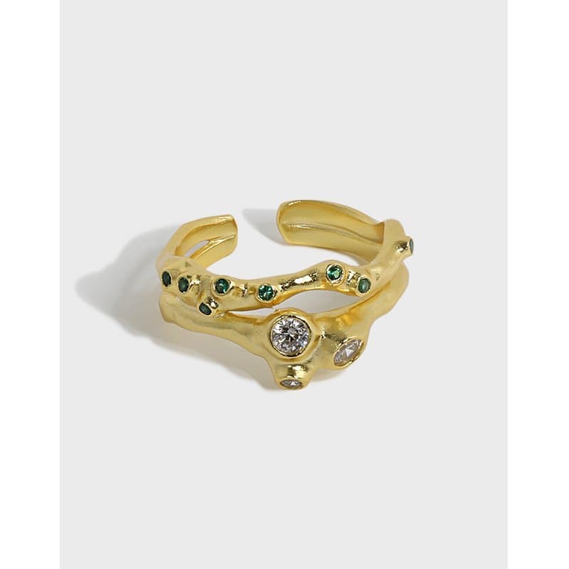 Round CZ Double Layers 925 Sterling Silver Adjustable Ring