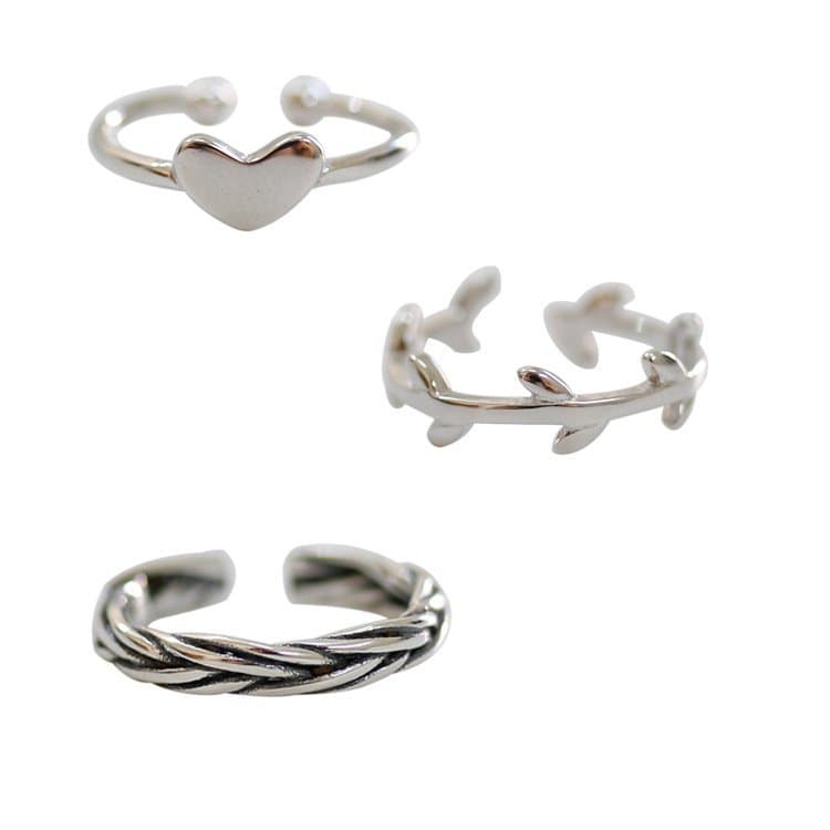 Heart Leaves Twisted 925 Sterling Silver Adjustable Joint Ring