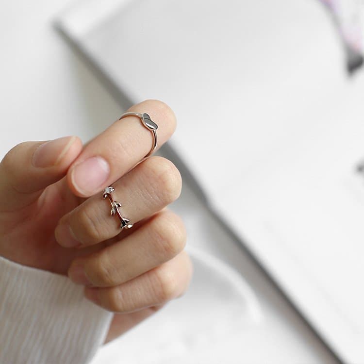 Heart Leaves Twisted 925 Sterling Silver Adjustable Joint Ring