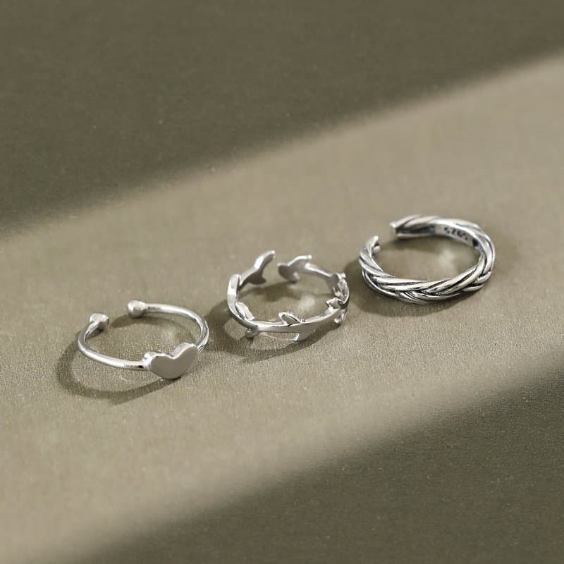 Heart Leaves Twisted 925 Sterling Silver Adjustable Joint Ring