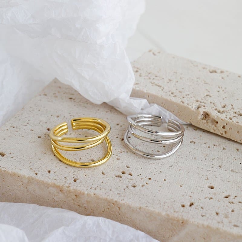 Geometric Triple Layers Open 925 Sterling Silver Adjustable Ring