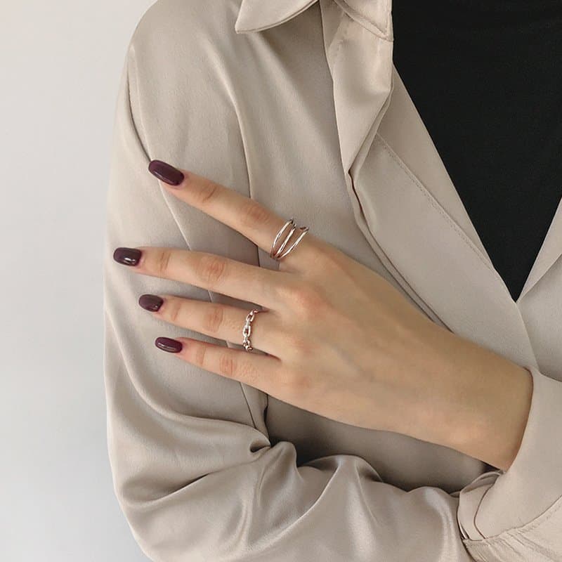 Geometric Triple Layers Open 925 Sterling Silver Adjustable Ring