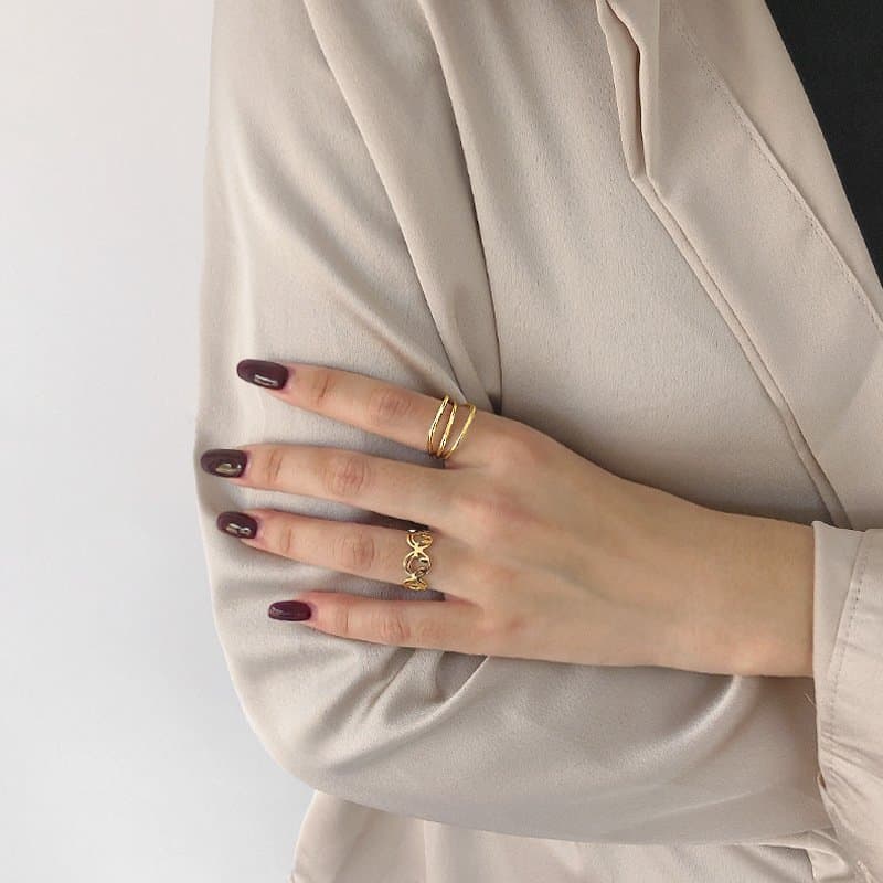 Geometric Triple Layers Open 925 Sterling Silver Adjustable Ring