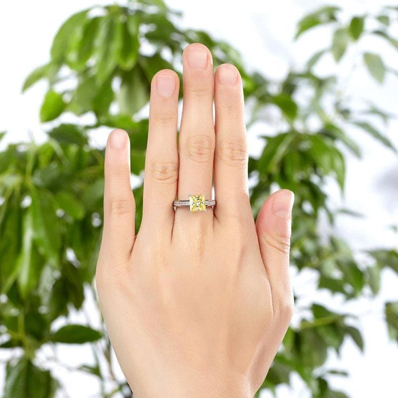 1.5 Carat Princess Cut Yellow Canary Created Diamond Ring