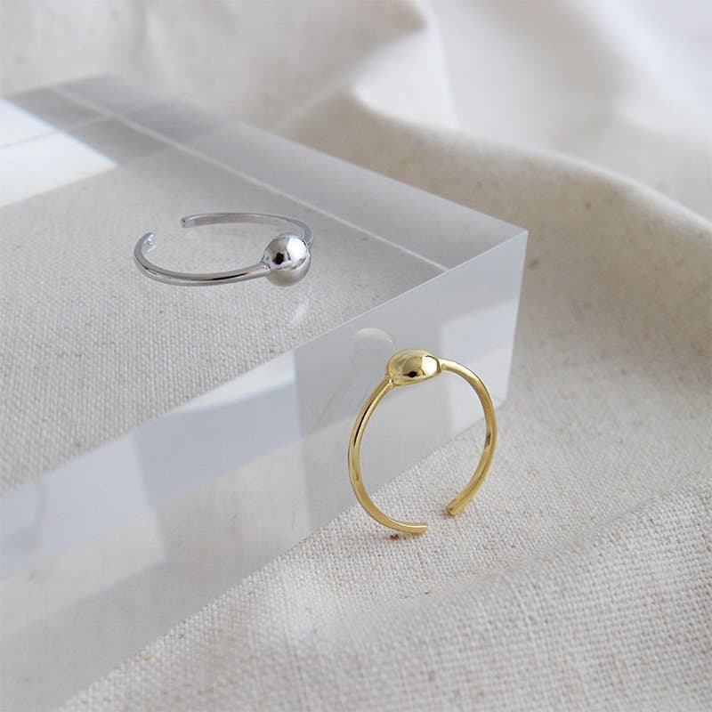 Single Round Ball 925 Sterling Silver Adjustable Ring