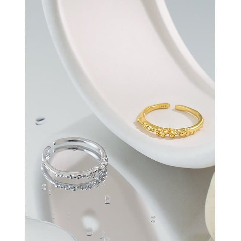 Round Bubbles Beans 925 Sterling Silver Adjustable Ring