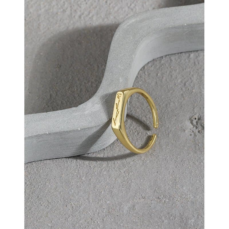 Tulips Flower Geometric 925 Sterling Silver Adjustable Ring