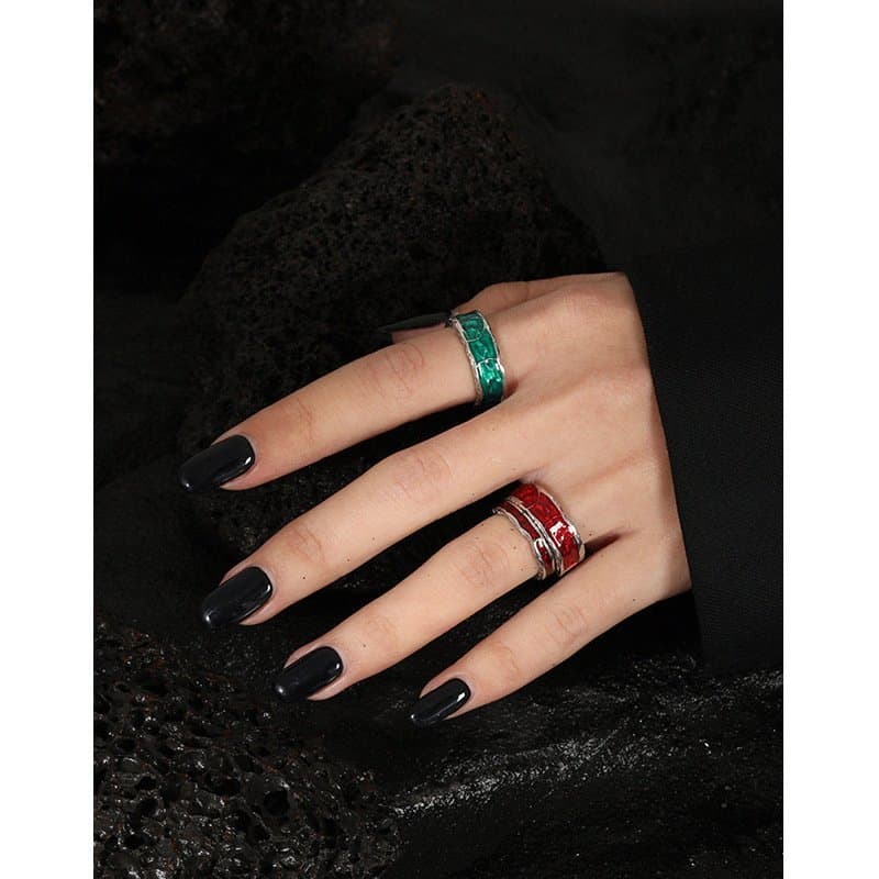 Geometric Epoxy Glittering River 925 Sterling Silver Adjustable Ring