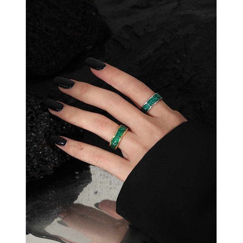 Geometric Epoxy Glittering River 925 Sterling Silver Adjustable Ring
