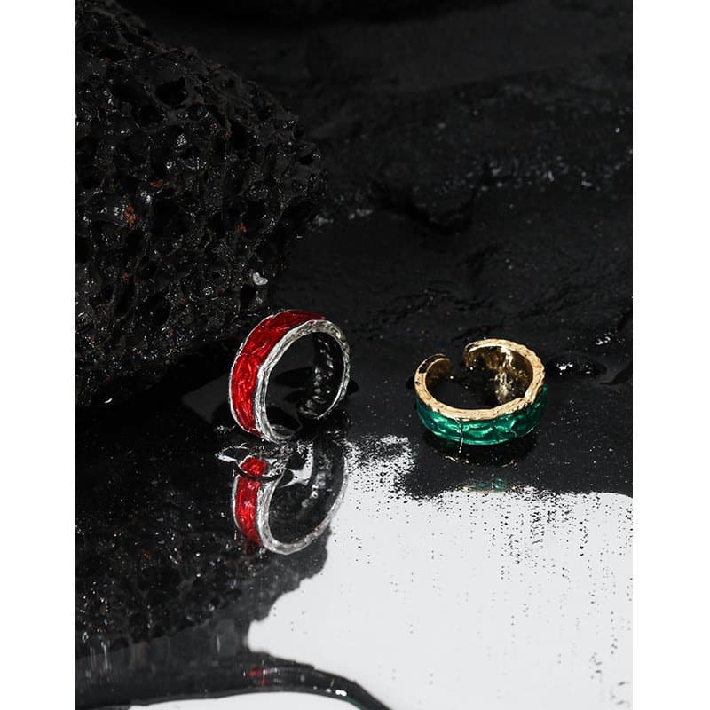Geometric Epoxy Glittering River 925 Sterling Silver Adjustable Ring