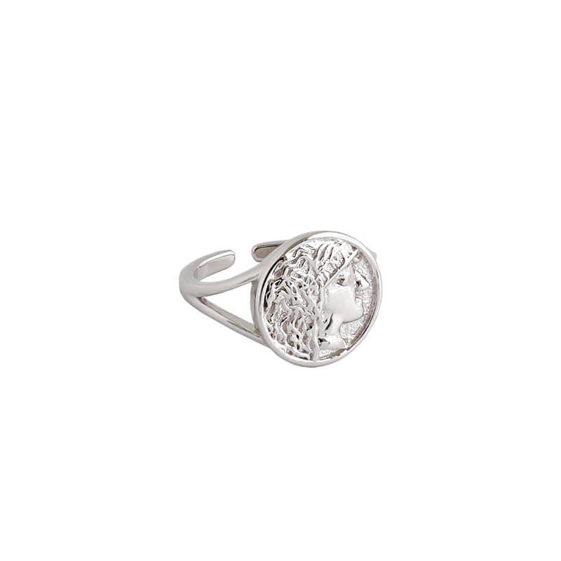 Portrait Coin Round 925 Sterling Silver Adjustable Ring