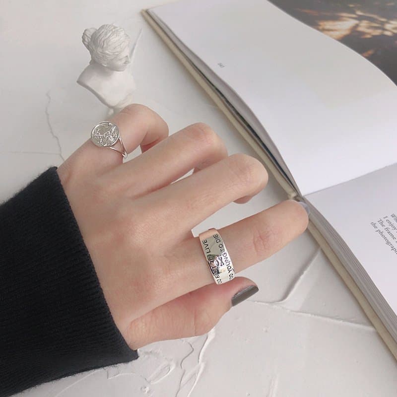 Portrait Coin Round 925 Sterling Silver Adjustable Ring