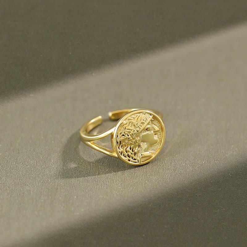 Portrait Coin Round 925 Sterling Silver Adjustable Ring