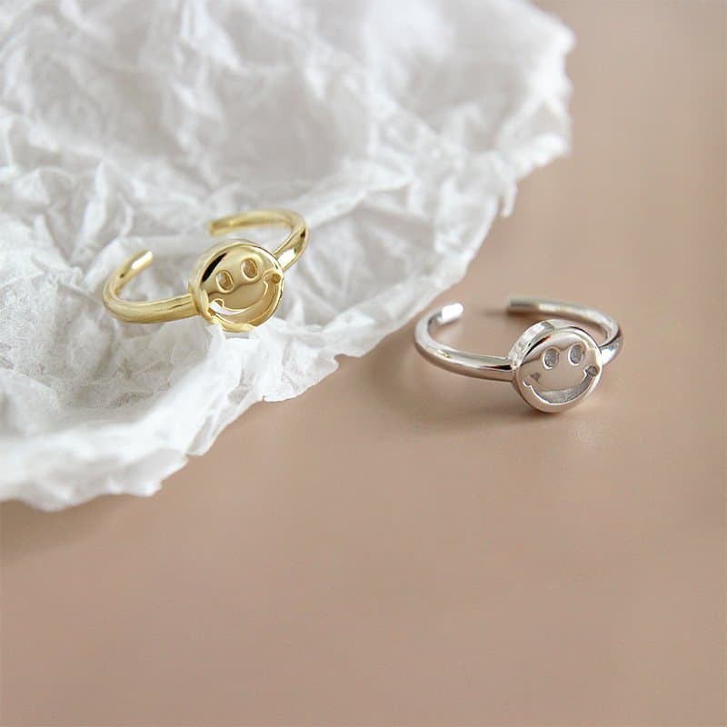 Smile Face 925 Sterling Silver Adjustable Ring