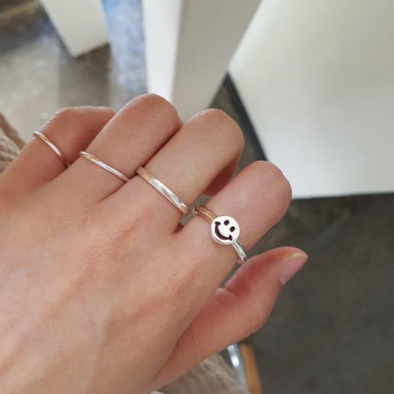 Smile Face 925 Sterling Silver Adjustable Ring