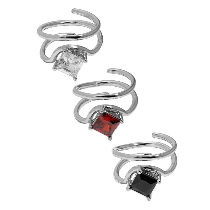 Geometric Square CZ Double Layers 925 Sterling Silver Adjustable Tail Ring