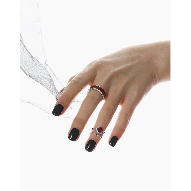 Geometric Square CZ Double Layers 925 Sterling Silver Adjustable Tail Ring