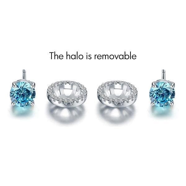 2.5 Carat Round Blue Halo (Removable) Stud Earrings