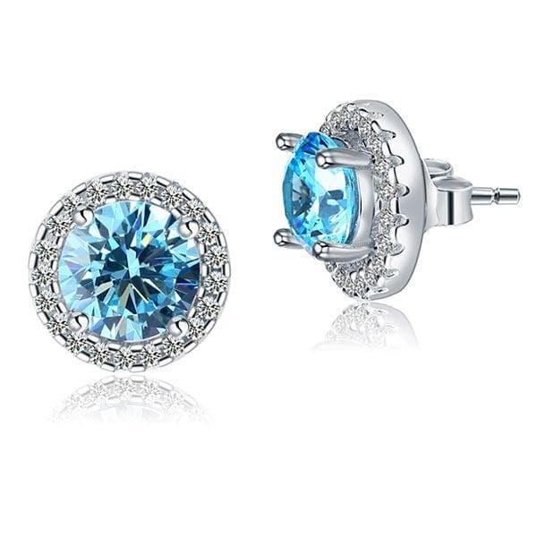 2.5 Carat Round Blue Halo (Removable) Stud Earrings