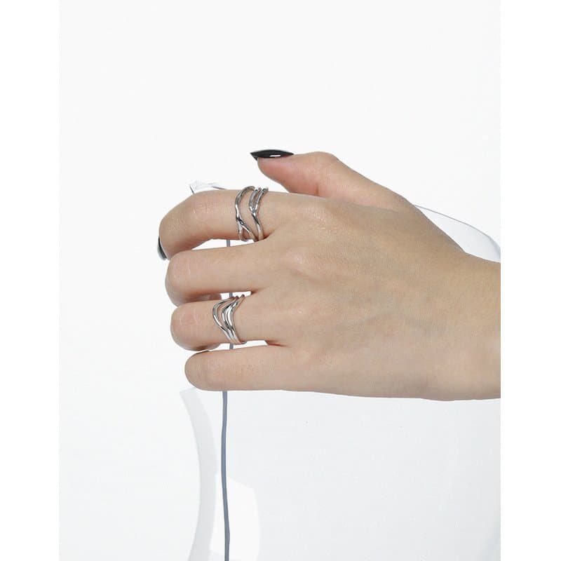 Hollow Triple Lines Wavr 925 Sterling Silver Adjustable Ring