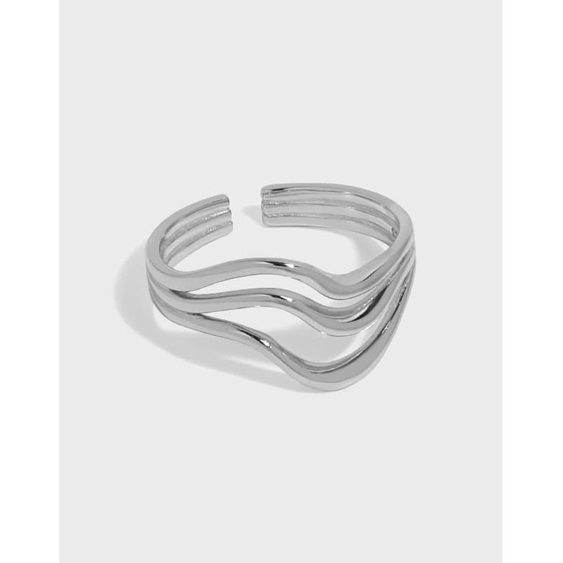 Hollow Triple Lines Wavr 925 Sterling Silver Adjustable Ring