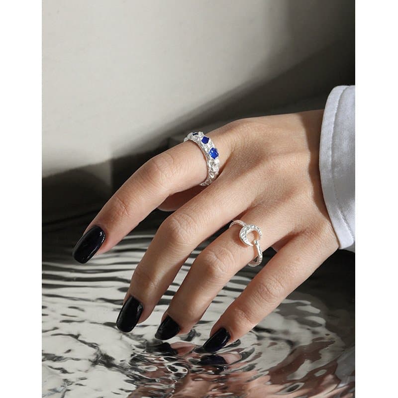 Crescent Moon 925 Sterling Silver Adjustable Ring