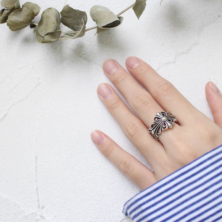 Vintage Cross Flower 925 Sterling Silver Adjustable Ring