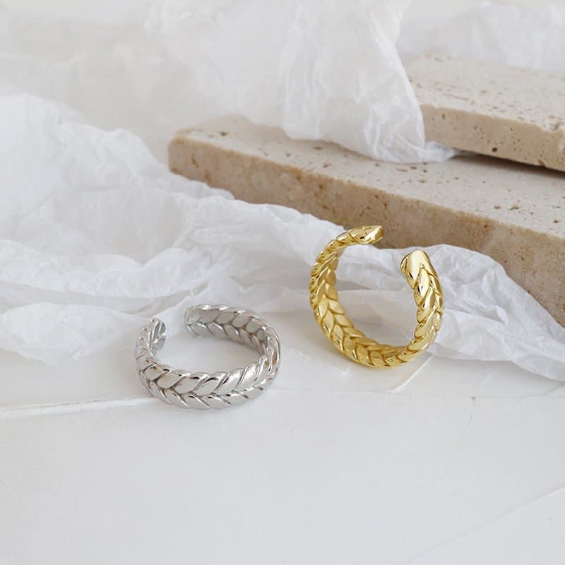Wheat Twisted Pattern 925 Sterling Silver Adjustable Ring